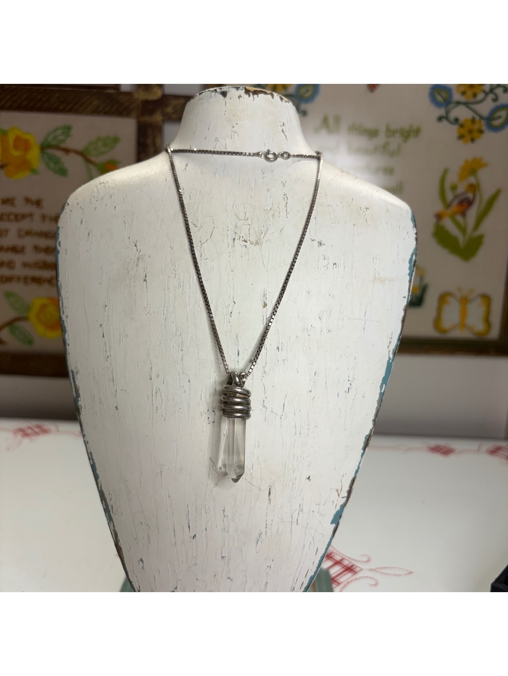 Sterling silver & quartz crystal necklace vintage